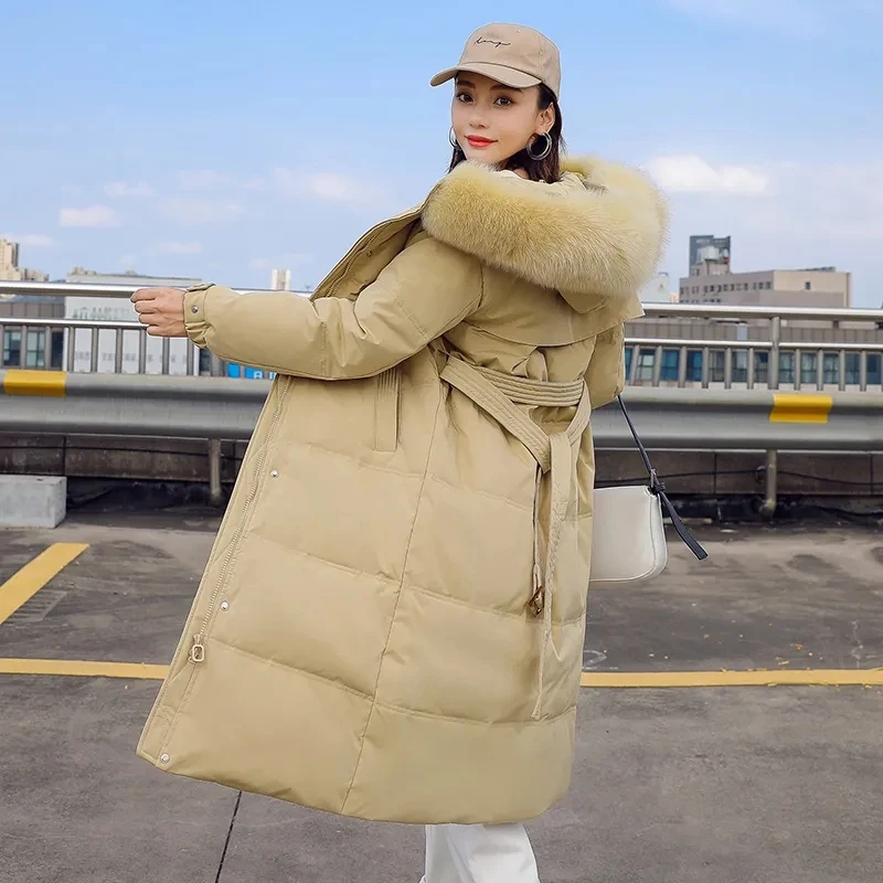 Long Down Cotton Parkas Coat Female 2024 New Winter Loose Large Fur Collar Hooded Warm Thick Parkas Puffer Women Padded Overcoat
