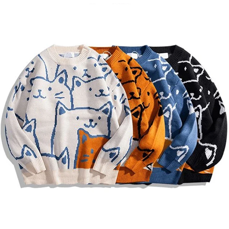 Harajuku Vintage Pullovers Men and Women Sweater Japanese Korean Style Cartoon Loose Knitted Sweater Hip Hop Streetwear Pullover