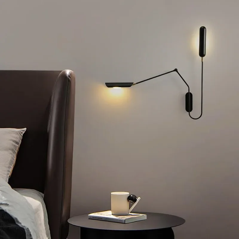 Industrial Adjustable switch Wall Lamp Creative Long arm Reading Bedside Vintage Retro Led E27 Wall Lights Fexibleable Black