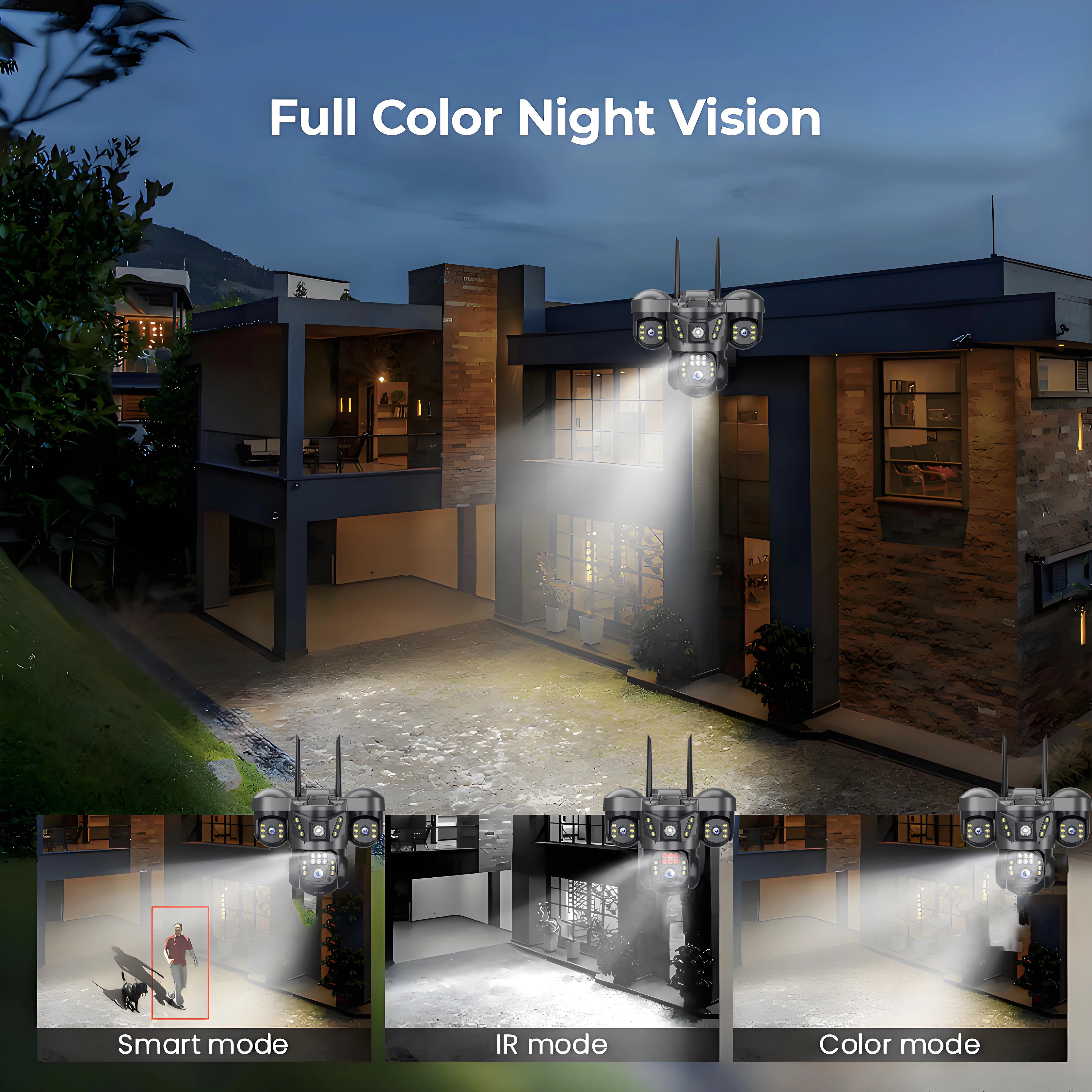 كاميرا 15 ميجابكسل بثلاثة عدسات عالية الدقة IP مع 4G Sim خارجية ملونة للرؤية الليلية مراقبة أمنية تكبير 10X شاشة فيديو