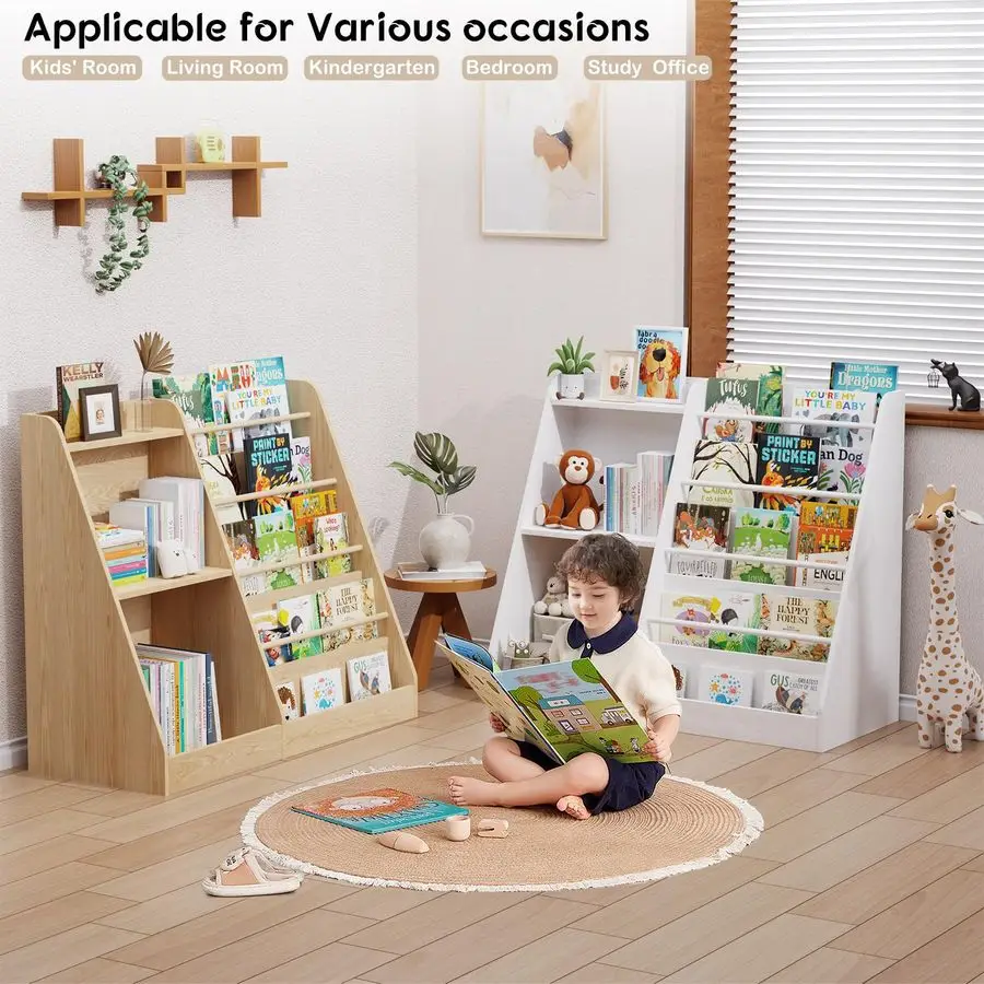 5 Tier Kids Bookshelf,Baby Bookshelf,Toy and Book Storage for Kids,Book Display Shelf,Natural