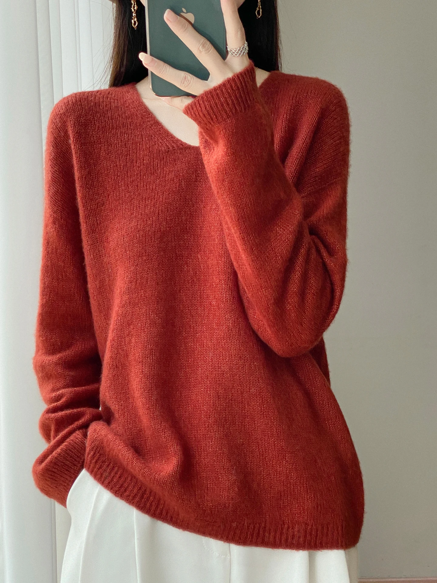 TLOML 여성용 브이넥 긴팔 풀오버 100% 메리노 울 스웨터 봄 가을 따뜻하고 부드러운 심플 스타일 울 니트웨어 캐주얼 탑