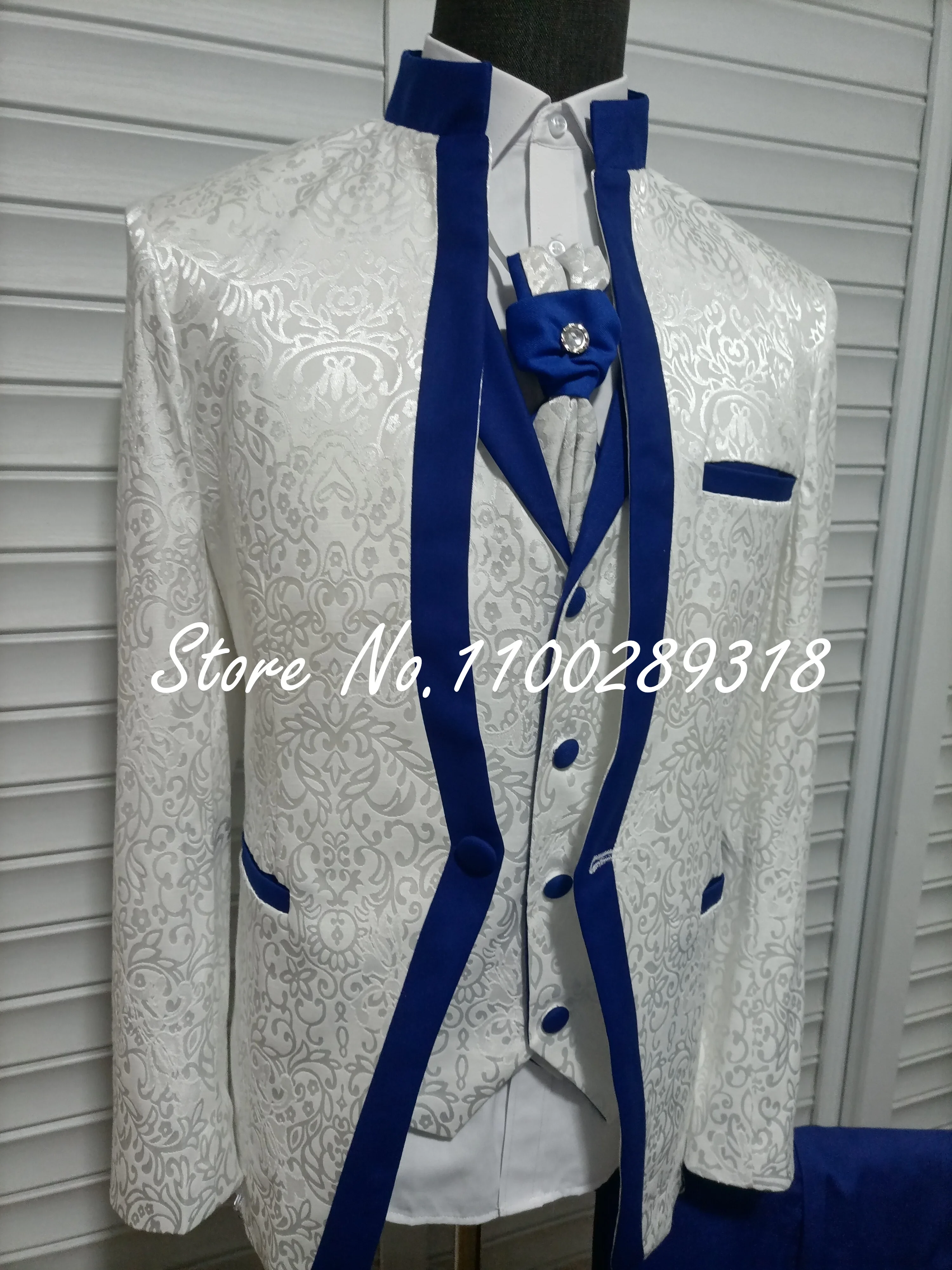 White Royal Blue Men Suit For Wedding Groom Tuxedos Shawl Collar Formal Jacket Male Blazer Pants Vest Three Piece Costume Homme