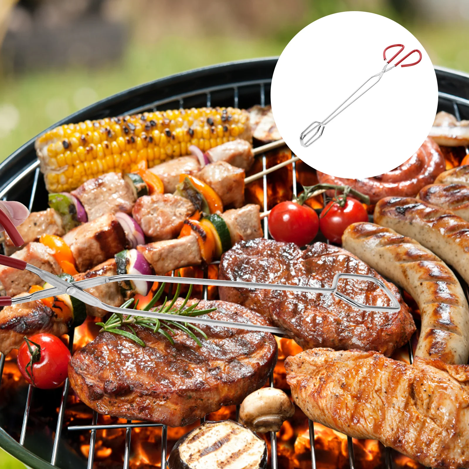 

Extended Fire Tongs Stainless Steel Long Handle BBQ Grill Clamp Anti-Scalding Portable Kitchen Scissor Tongs for Camping