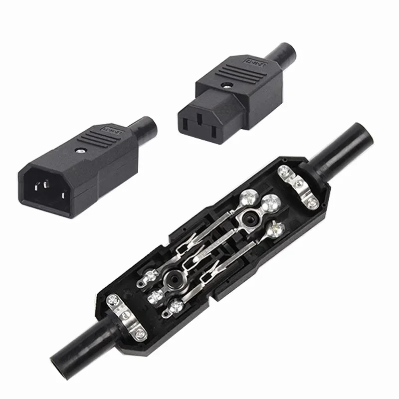 1PCS IEC Straight Cable Plug Connector C13 C14 10A 250V Black female&male Plug Rewirable Power Connector 3 pin Socket