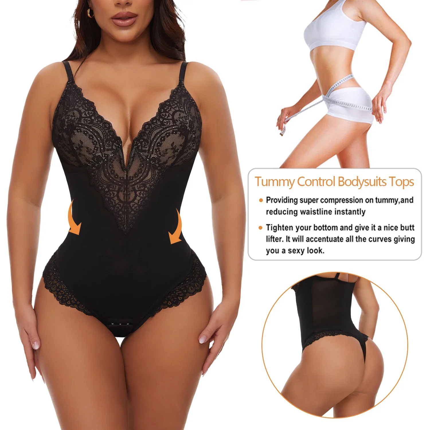 Sexy Lace Shapewear Bodysuits Slimming Bodys Women V-shaped Bra Underwear Thong Bottom Full Body Shapers Shapewear Jumpsuit 2024