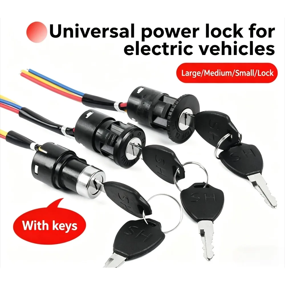 1pcs Ignition Switch E-Bike Key Power Lock Universal Electric Bicycle Switch Key Power Lock
