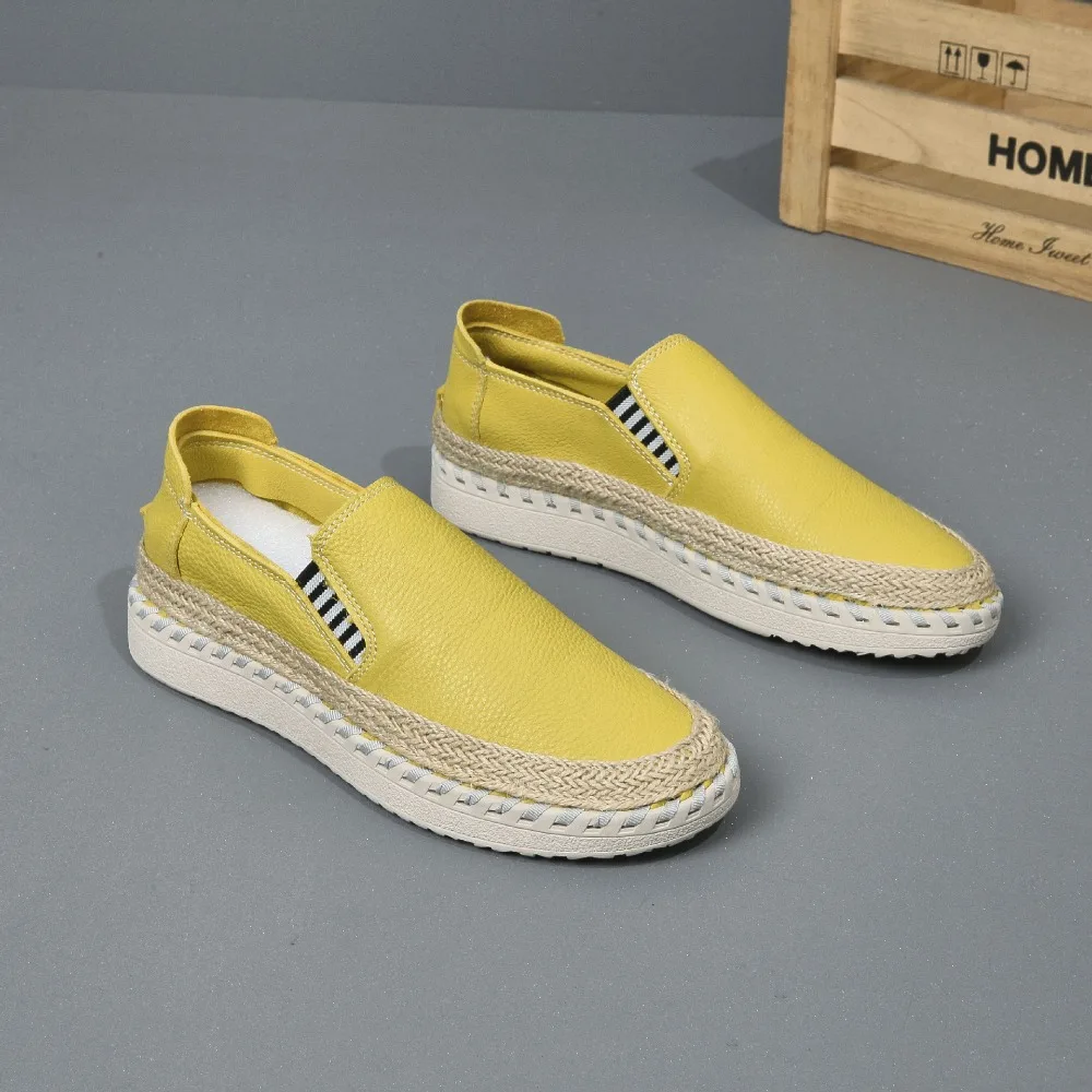 Casual Shoes Men's New Summer Man's Genuine Leather Hand Sewn Grass Woven Fishing Shoes Casual One Foot Mens Shoes Loafers Man image 3