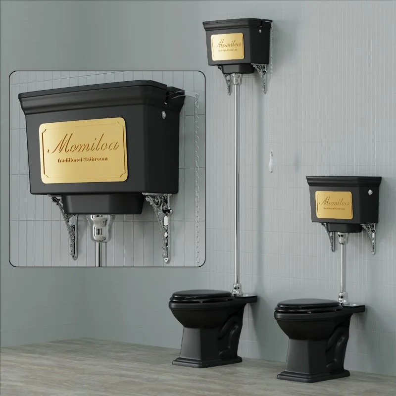 

Retro industrial wind dumb black dumb green high tank lever toilet toilet toilet clock in prop display