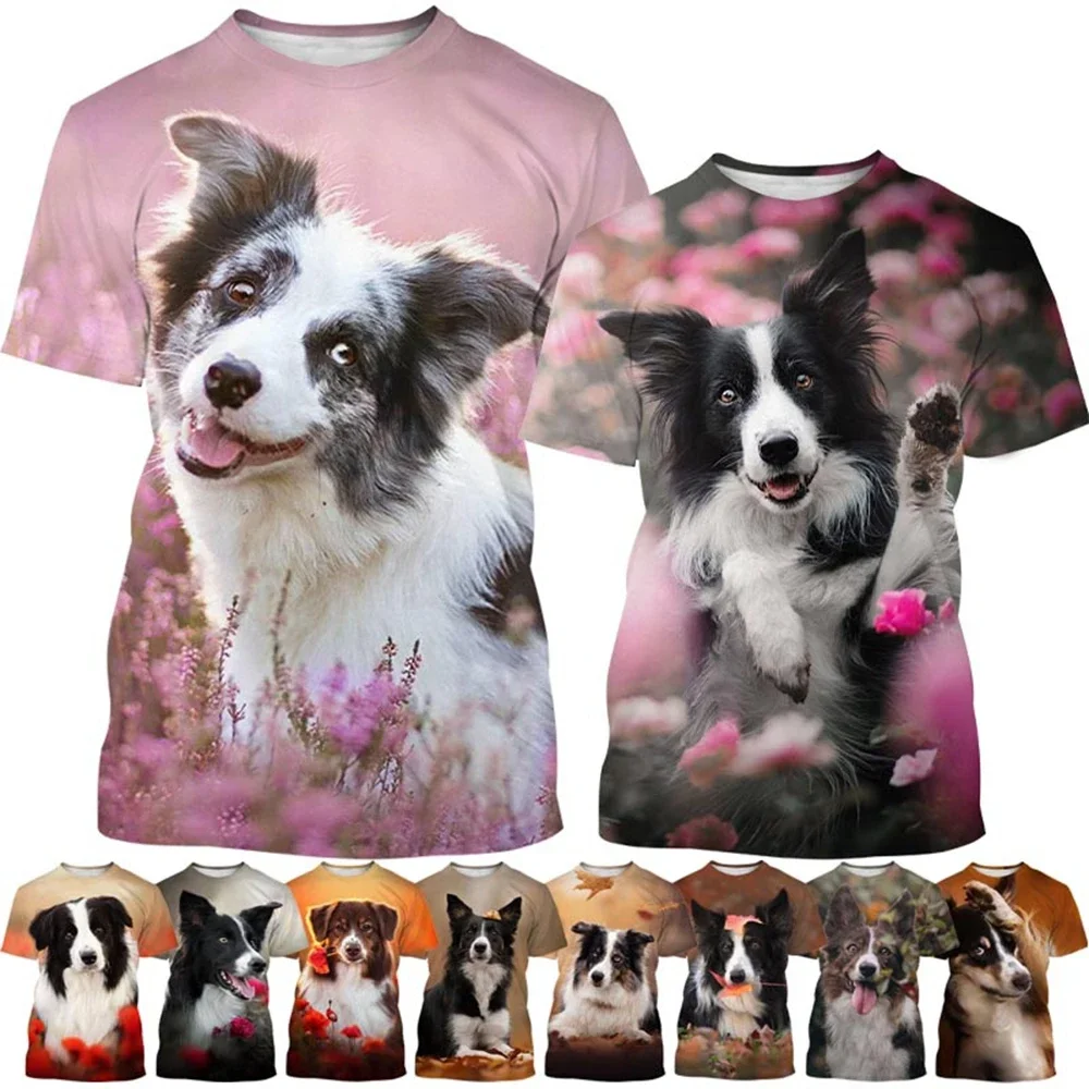 2026 Summer Creative New Border Collie 3D Printed Fashionable Cute Dog Casual Round Neck Short Sleeve