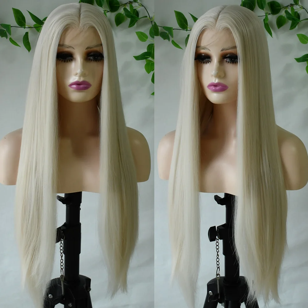 13x4 Glueless Blue Long Straight Synthetic Lace Front Wig Pre Plucked Ready To Wear for Women 24-32 Inch Daily Use