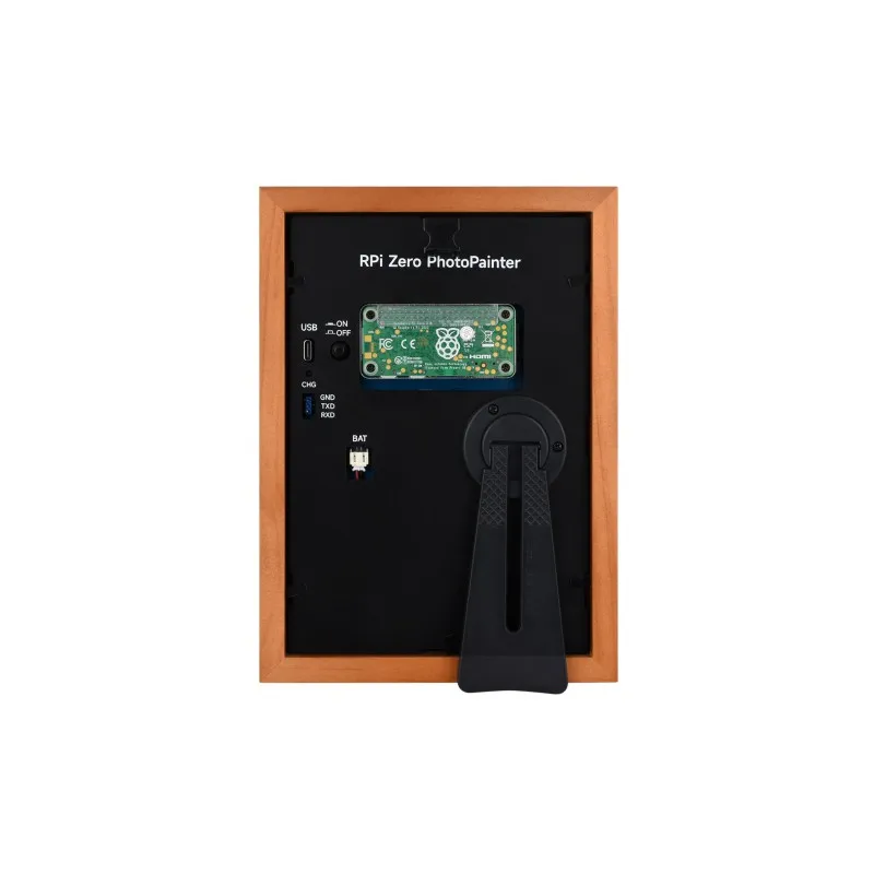 Waveshare 7.3inch E6 Full Color E-Paper With Solid Wood Photo Frame For Raspberry Pi Zero, Ultra-long Standby, 800 × 480 Resolut