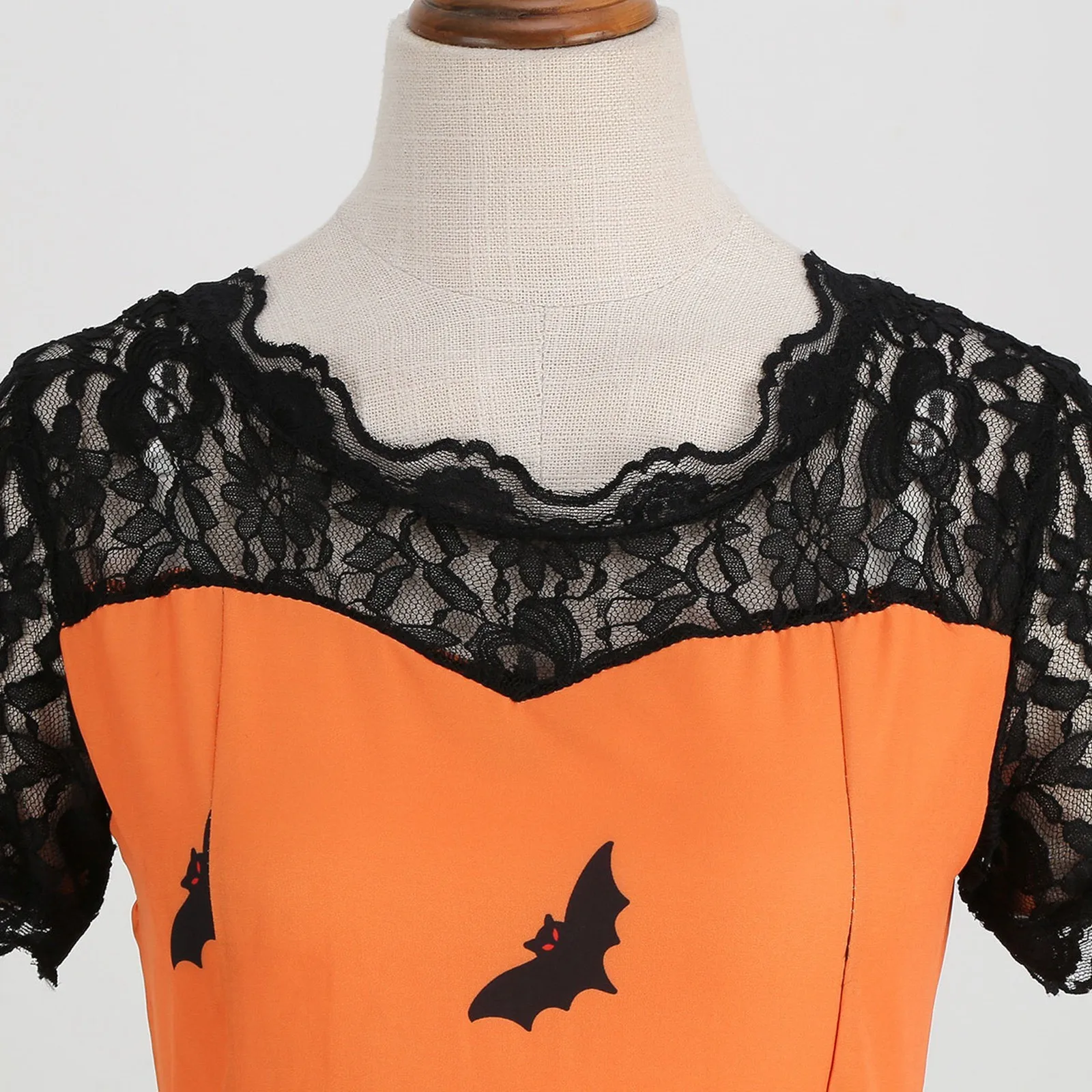 Robe d'Halloween Rétro en Dentelle pour Femme, Costumes à Manches Courtes, Robes de Soirée Vintage, Crâne, Sorcière, Effrayant, Vêtements d'Halloween, Cosplay, 50S, 60S