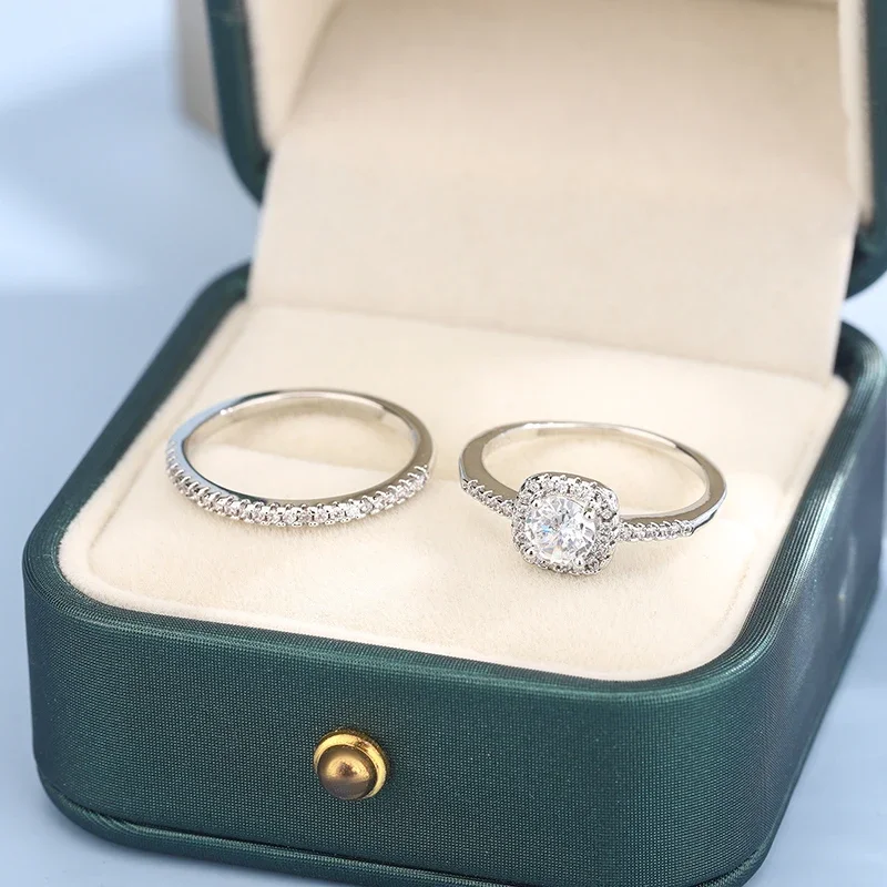Women's 2pcs 925 Silver Plated Wedding Ring Set, Elegant Gift