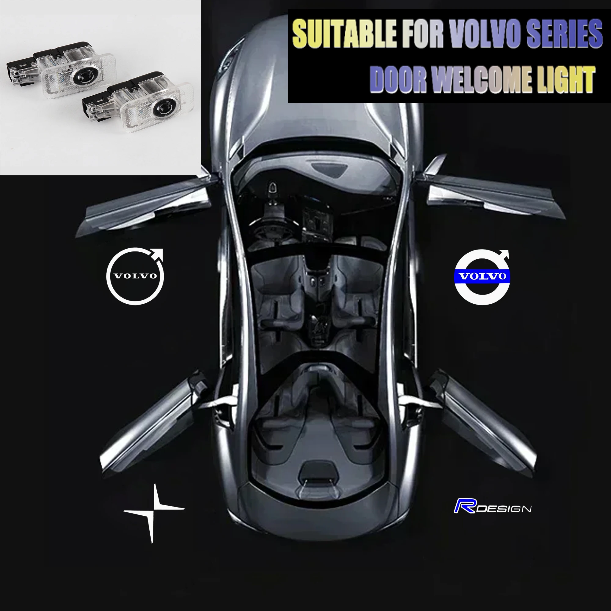 2PC for Volvo RDESIGN XC60 V60 V40 V40CC S80L XC90 Car Door Welcome Light Logo Projection Welcome Light Decorative Accessories