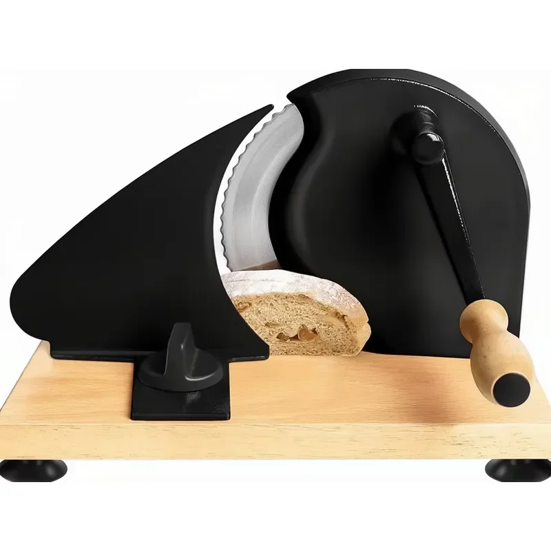 Household solid wood base Sharp stainless steel blade Manual bread slicer with hand handle bread cutter