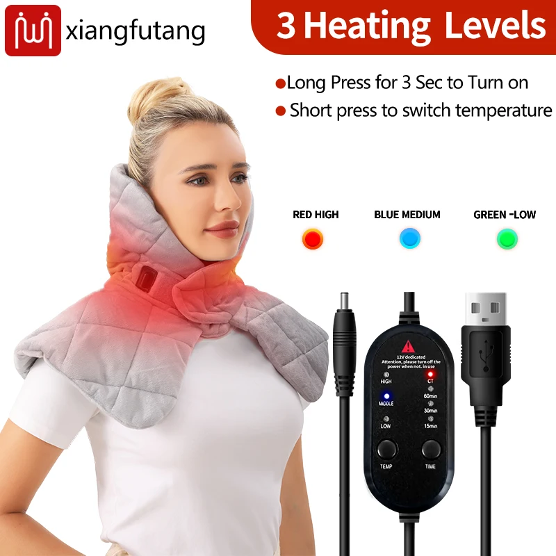 Scialle riscaldato grigio Avvolgente per il collo Materiale morbido in peluche 3 livelli di riscaldamento Lenisce la rigidità del collo Dolore Calore invernale all'aperto Unisex