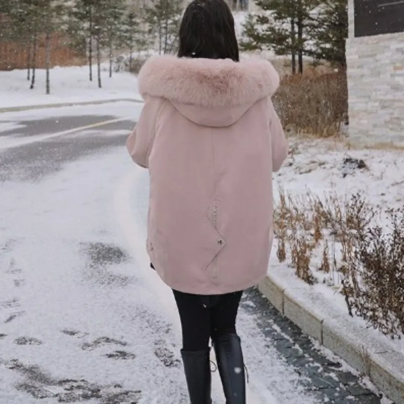 2023 New Women Down Jacket Winter Coat Female Short Simplicity Frock Parkas Loose Thick Outwear Artificial Fur Collar Overcoat