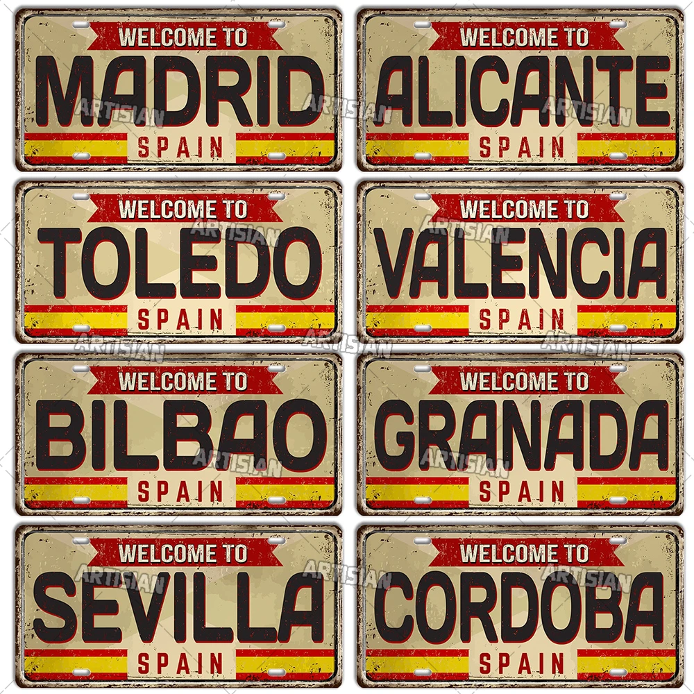 Artisian SPAIN License Plate Landmark Metal Sign City State Decorative Plaque Wall Decor Garage Bar Pub Club Hotel Cafe Kitchen