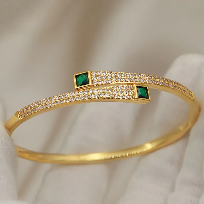 New Sight Full Crystal Square Bangles&Bracelet for Women Wedding Bridal Zirconia Geometric Bracelet Fashion Brand Jewelry
