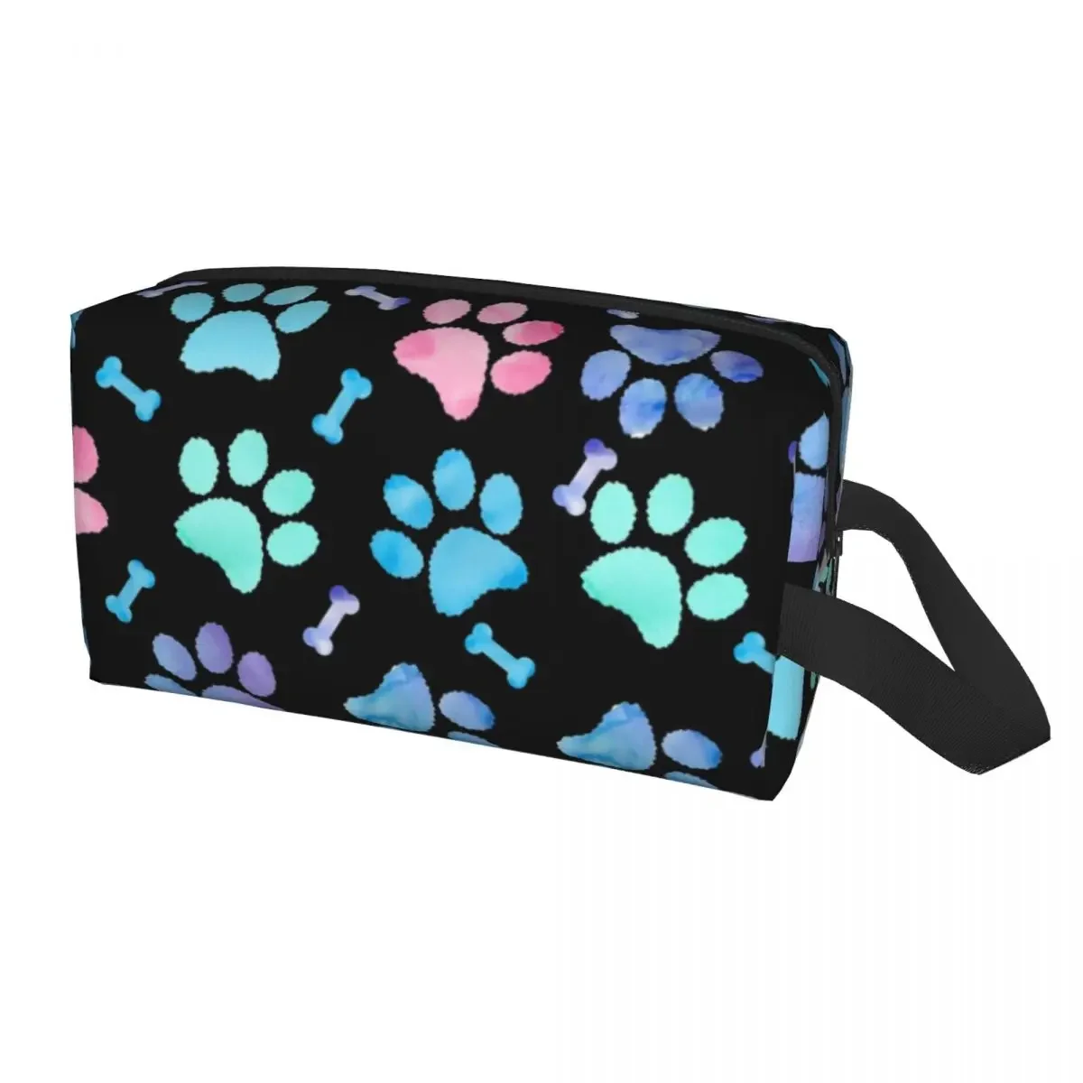 Sac à cosmétiques de voyage à motif d'interconnexion de chien imprimé patte personnalisé pour femmes, trousse de toilette de maquillage Akita, trousse de rangement de beauté pour dames