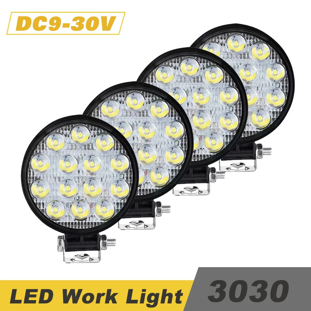 

42W 14LED Work Light LED Round Car Front Fog Light 12V 24V Truck SUV 4X4 4WD Engineering Spotlight Off-road Round Headlights