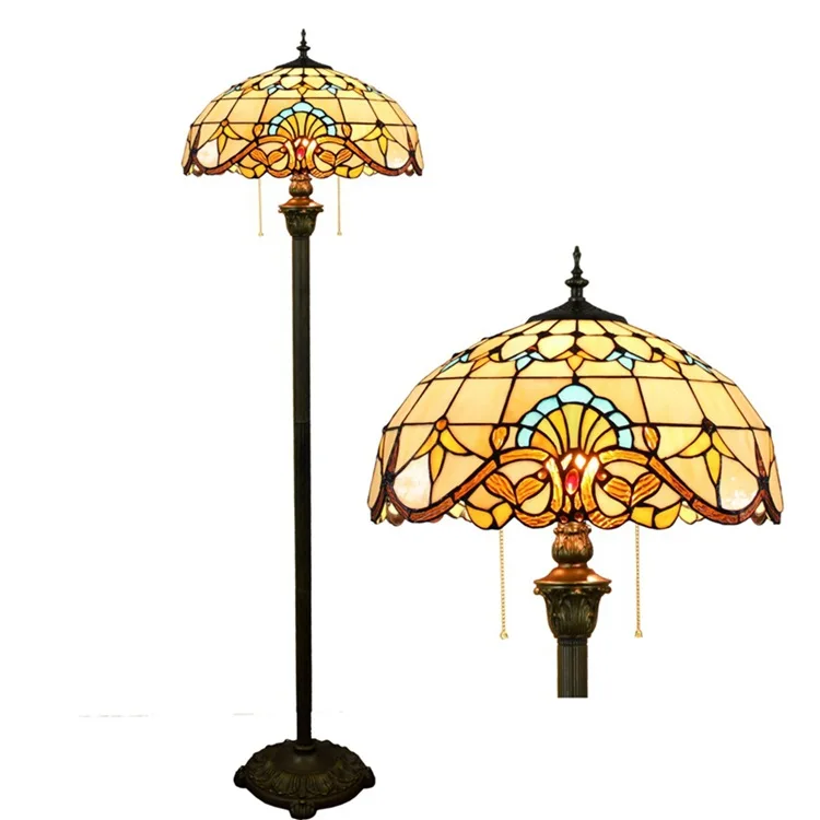 

American Rural Art Decoration for Bedside Bedroom Study Designer Standing Lamp Tiffany Colored Glass Floor Lamp