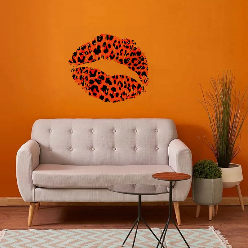 Sexy Red Lip Wall Sticker Removable Waterproof Self-Adhesive Leopard Print