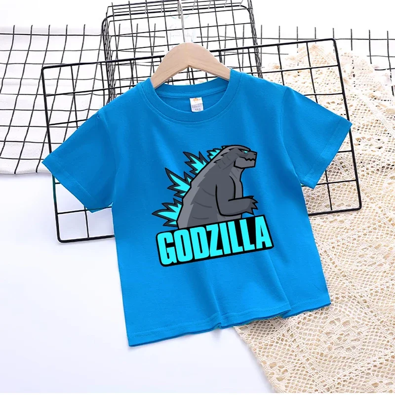 

Godzillas Children's T-shirt Cotton Tee Shirt Short Sleeve Kids Y2K Trend Canvas Print Street Casual Toddler Clothes Tops Gift