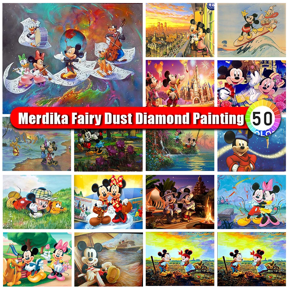 

Merdika Fairy Dust Disney Diamond Painting Mickey Mouse Cartoon Mosaic Embroidery Diamond Rhinestone Children's Room Decor Gift