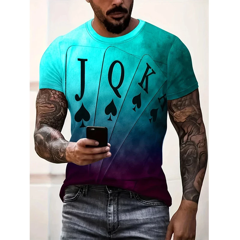 New Fashion 3D Poker Print Tshirts For Men Clothing Vintage Casual O-neck Tops Summer Oversized Short Sleeve Oversized T-Shirt