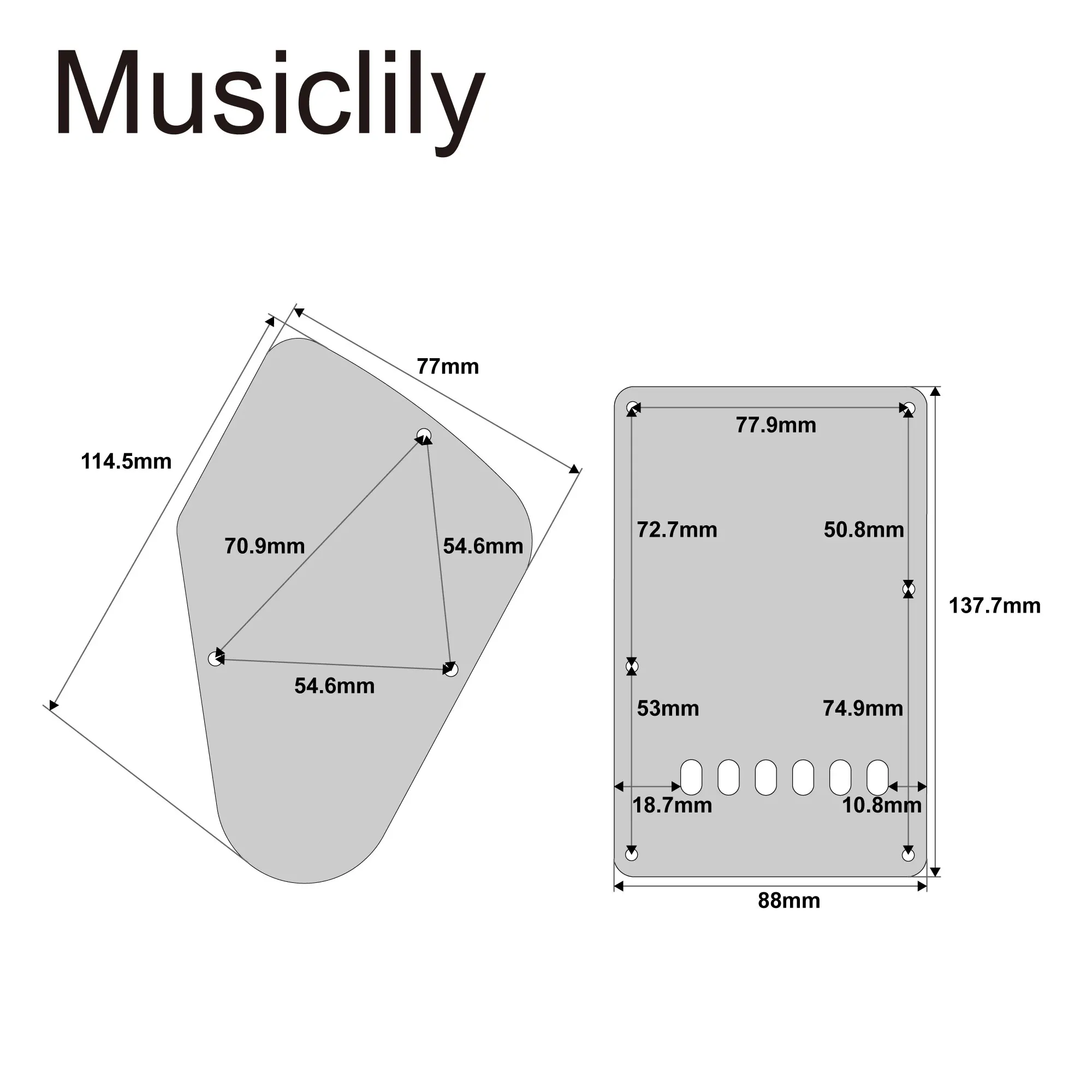 Musiclily Pro Guitar Backplate Set Tremolo Cover Control Cavity Cover for Yamaha PAC112V HSS Electric Guitar