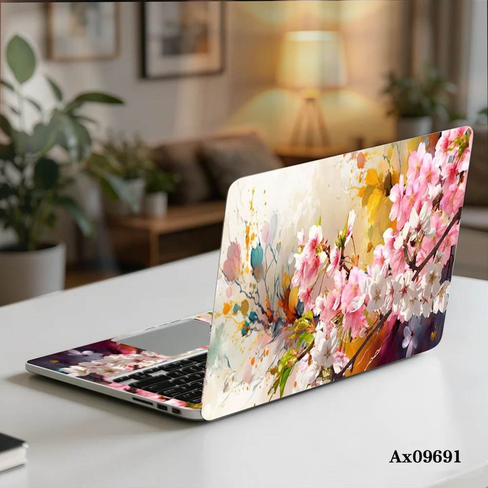 Vintage Floral Oil Painting Laptop Decal Self‑Adhesive Vinyl Notebook Skin Sticker 2Pcs Set for Laptop Shell Art Mural Decals