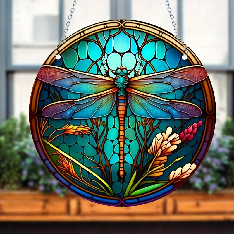 Acrilico Art Beautiful Dragonfly Window Hanging Pendant Home Decor Suncatcher Room Wall Door Decoration Wall Sign regalo creativo