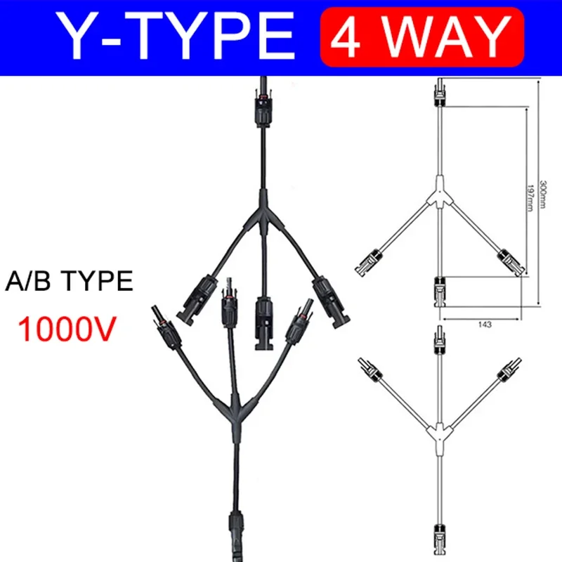 1/5/20/100 Sets Photovoltaic Solar Connector 1000V 30A Male Female 3-Way 4-Way 5-Way Plug DC PV Y Type 1 To 2/3/4 Adapter