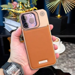 Alloy Lens Holder Ultra Thin Frameless Leather Magnetic Case for iPhone 17 Air 16 Pro Max 15 14 Plus 13 12 MagSafe Hard PC Cover