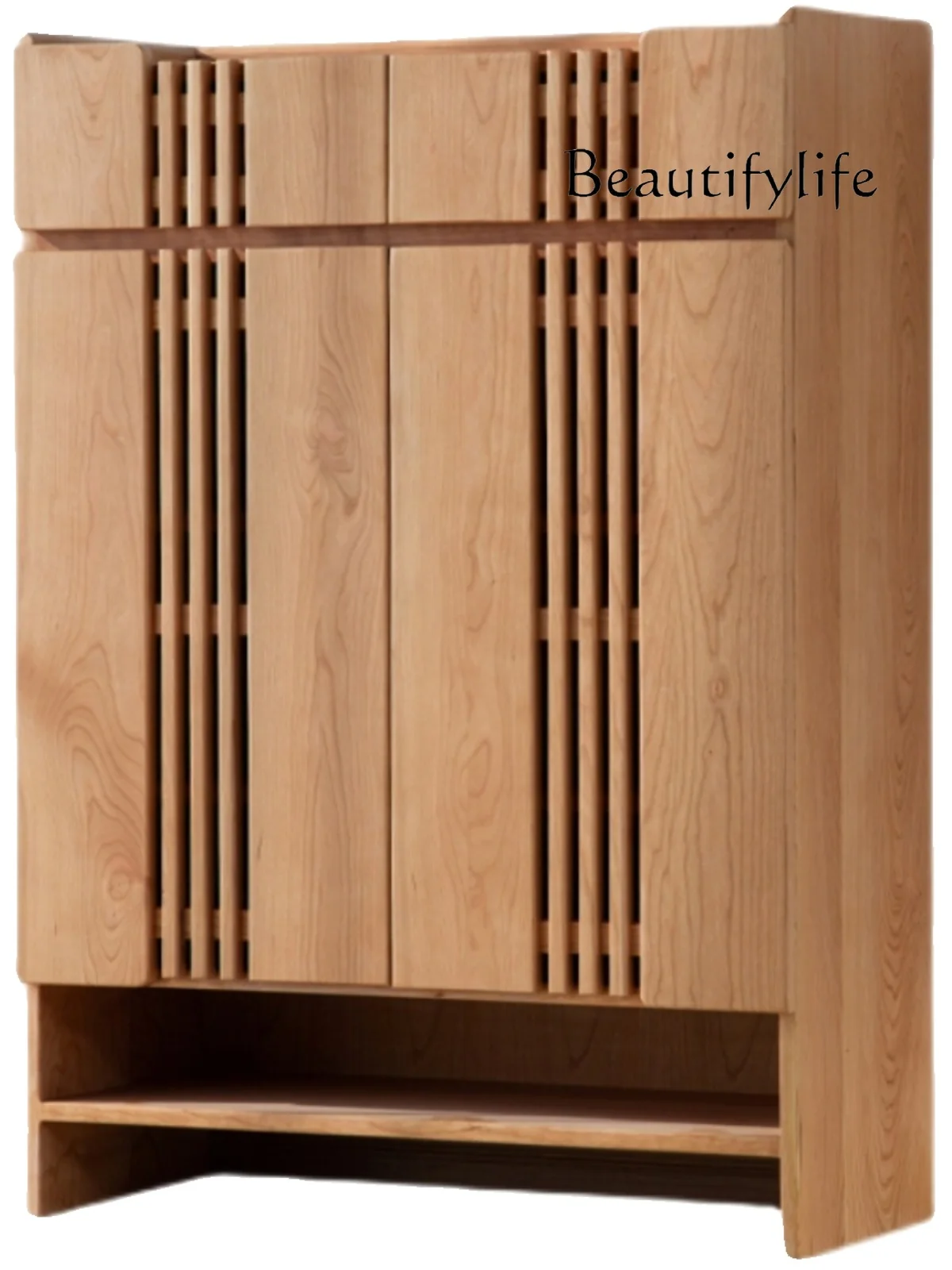 North American cherry wood simple Chinese drawer grille shoe cabinet adjustable double door porch solid wood shoe cabinet