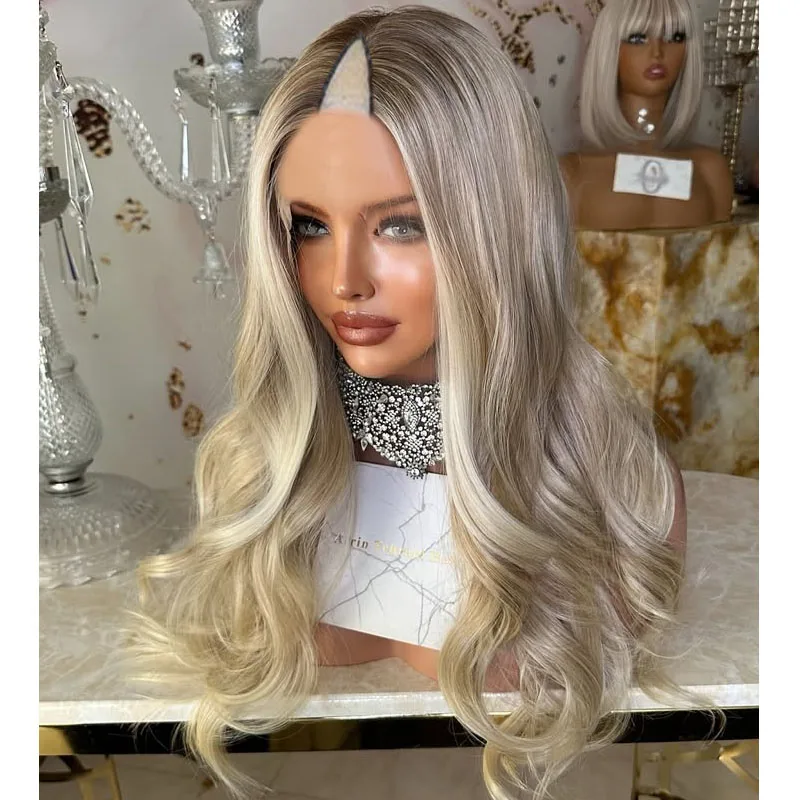 

Indian Ombre Beige Blonde Virgin Human Hair 1x4 Middle V Part Wigs for Black Women Glueless Opening U Part Wigs Natural Hair