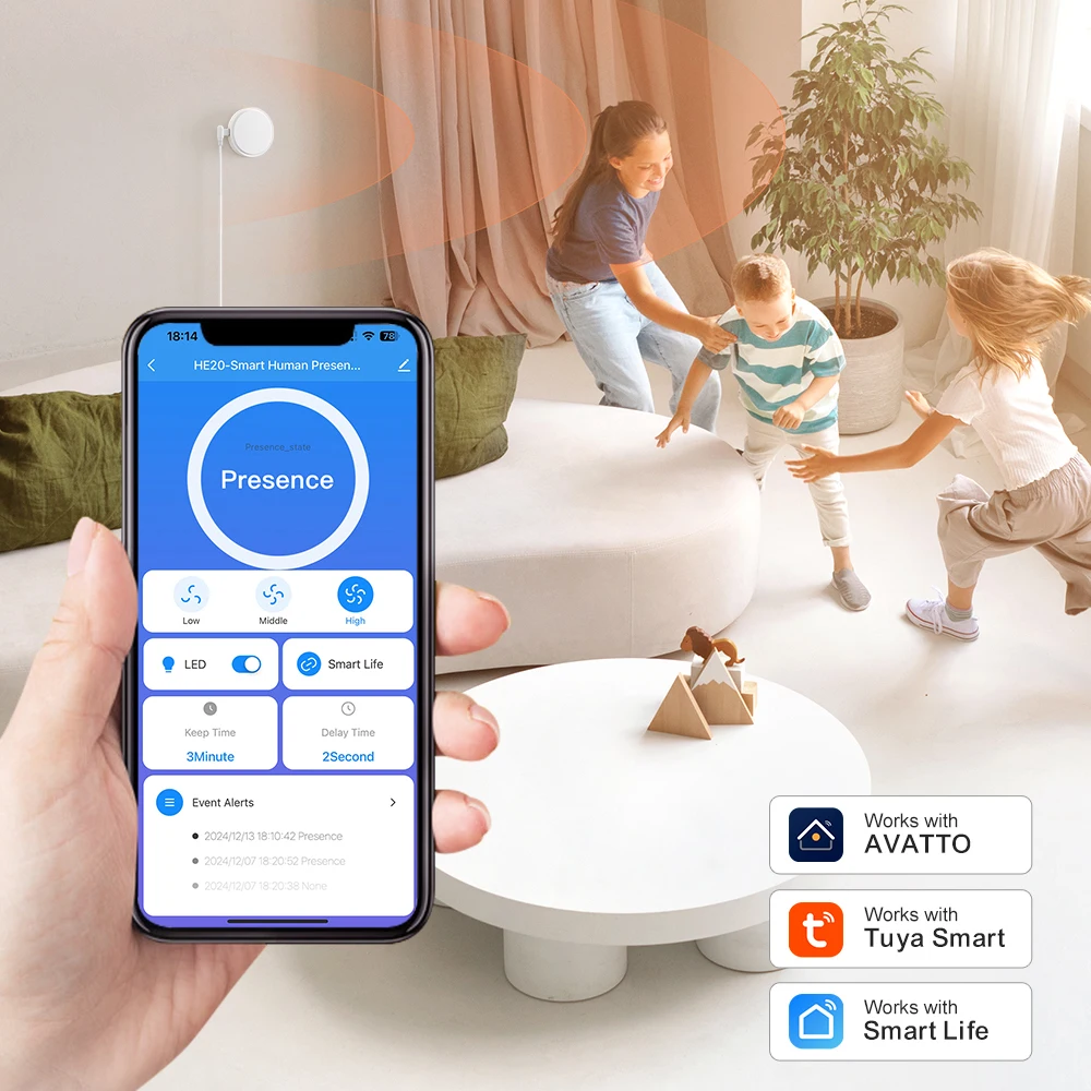 AVATTO Tuya WiFi Sensor de movimento de presença humana Detector de radar de onda milimétrica Detector de movimento Suporte Alexa, Google Home