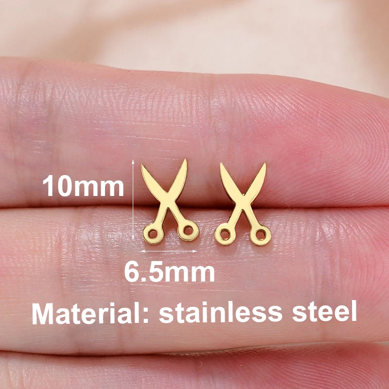 Stainless Steel Mini Earrings Girls Minimalist Punk Gold Color Coconut Tree Dolphin Star Moon Stud Earring Party Jewelry Brincos - view 5