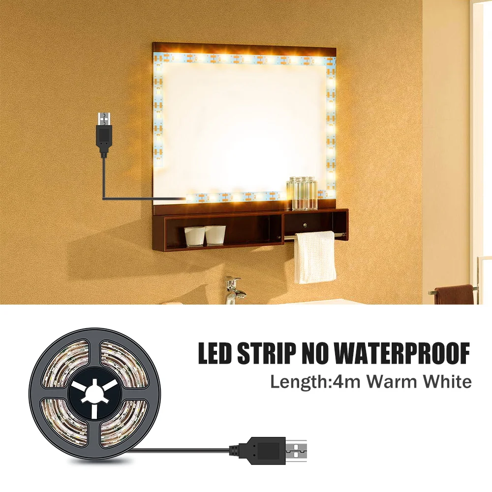 DC5V LED Make-upspiegel Lichtstrip USB Kaptafellamp LED Tape Kamerdecoratie Slaapkamer Vanity Lights 0.5M 1M 2M 3M 4M 5M