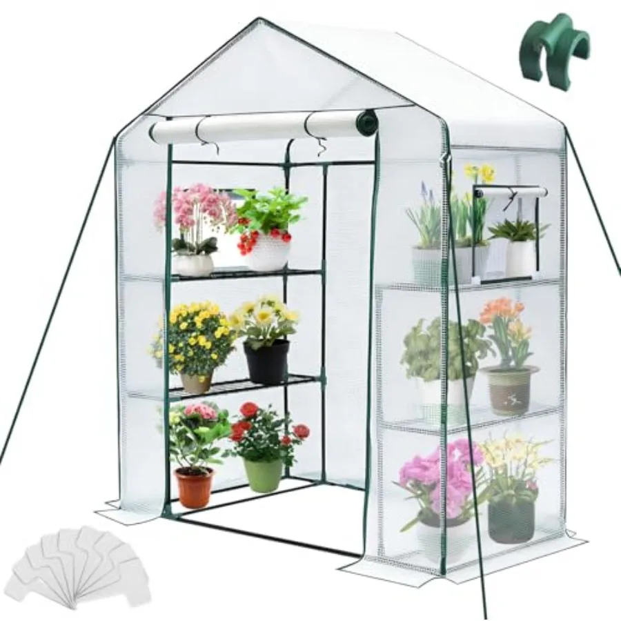 

Greenhouse 28 x 57 x 76'' Greenhouses for Outdoors Small Green House with Screen Windows 3 Tiers 4 Shelves Durable PE Cover Pla