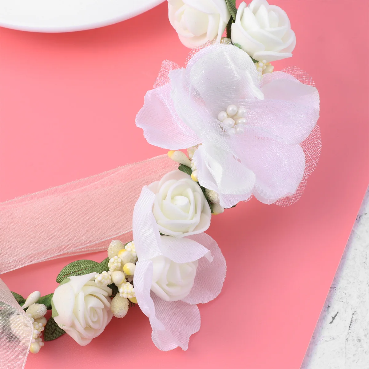 

Floral Wreath Hair Headband Wedding Bridal Crown Festival Party Accessory Graduation Birthday Decor For Women Girls (White)