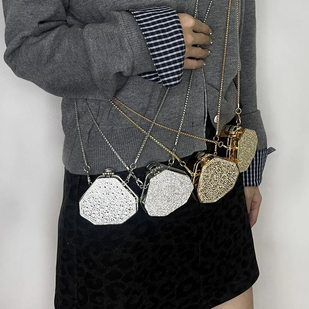 Detachable Long Chain Rhinestone Inlay Clutch Bag Lightweight Lock Catch Crystal Glitter Purse Small Capacity Waterproof