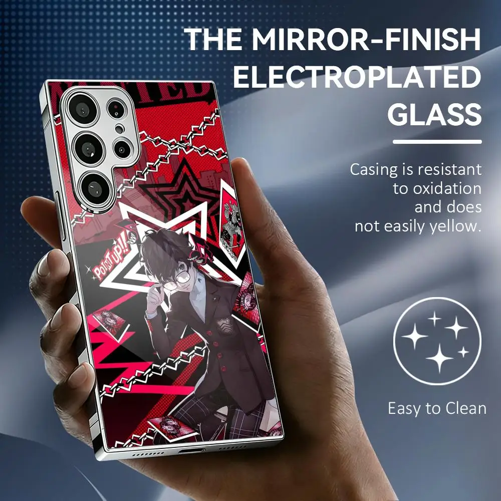 P-Persona 5 Game Phone Case For Samsung Galaxy S25 S24 S23 Ultra Electroplated Metal Frame Shockproof Cover Phone Case