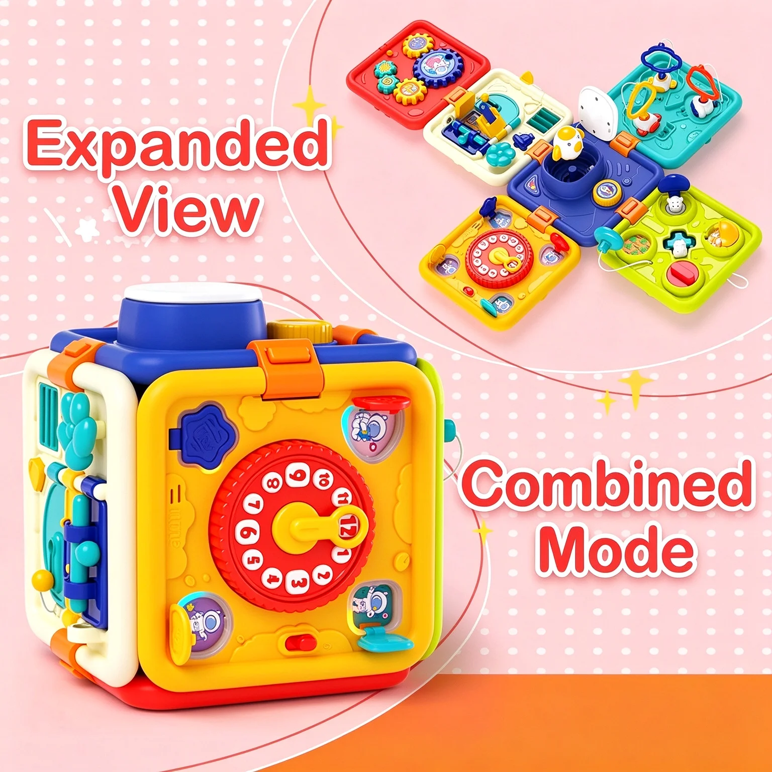 6-in-1 Montessori Busy Cube Detachable Busy Board Multifunctional Sensory Educational Toy Fine Motor Skills Early Learning Gift - view 5