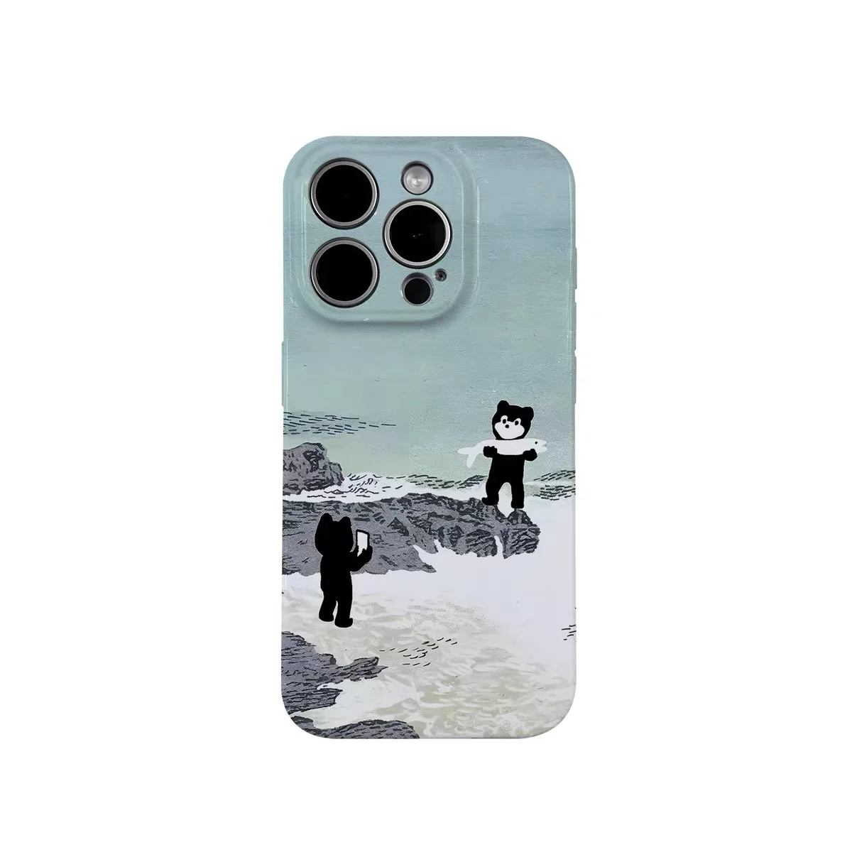 

Green Bear and Fish Cartoon Illustration Phone Case for IPHONE 17 Air 16E 15 PROMAX 14 Plus 13 12 MINI 11 XR Acrylic Phone Cover