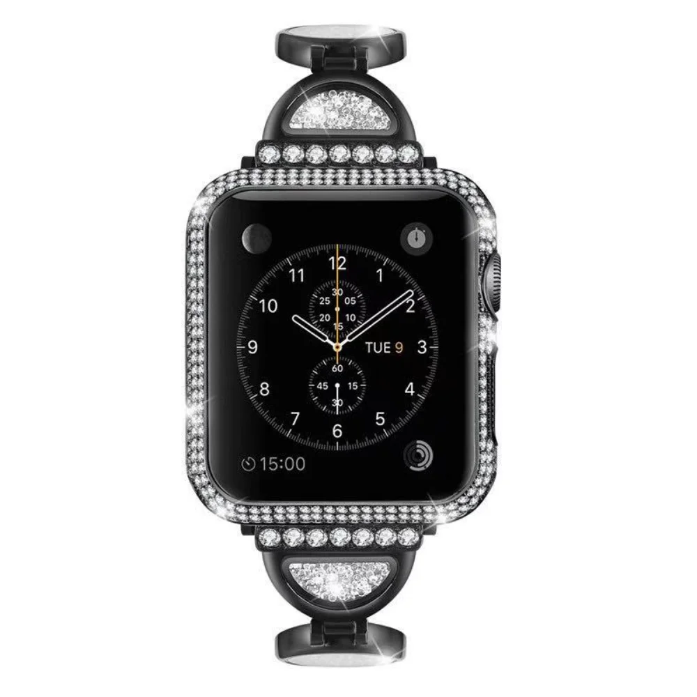 Luxury Diamond Case for Apple Watch 44mm 40mm 42mm 38mm High-end Protective Cover for iWatch Series 6 5 4 3 SE Metal Accessories