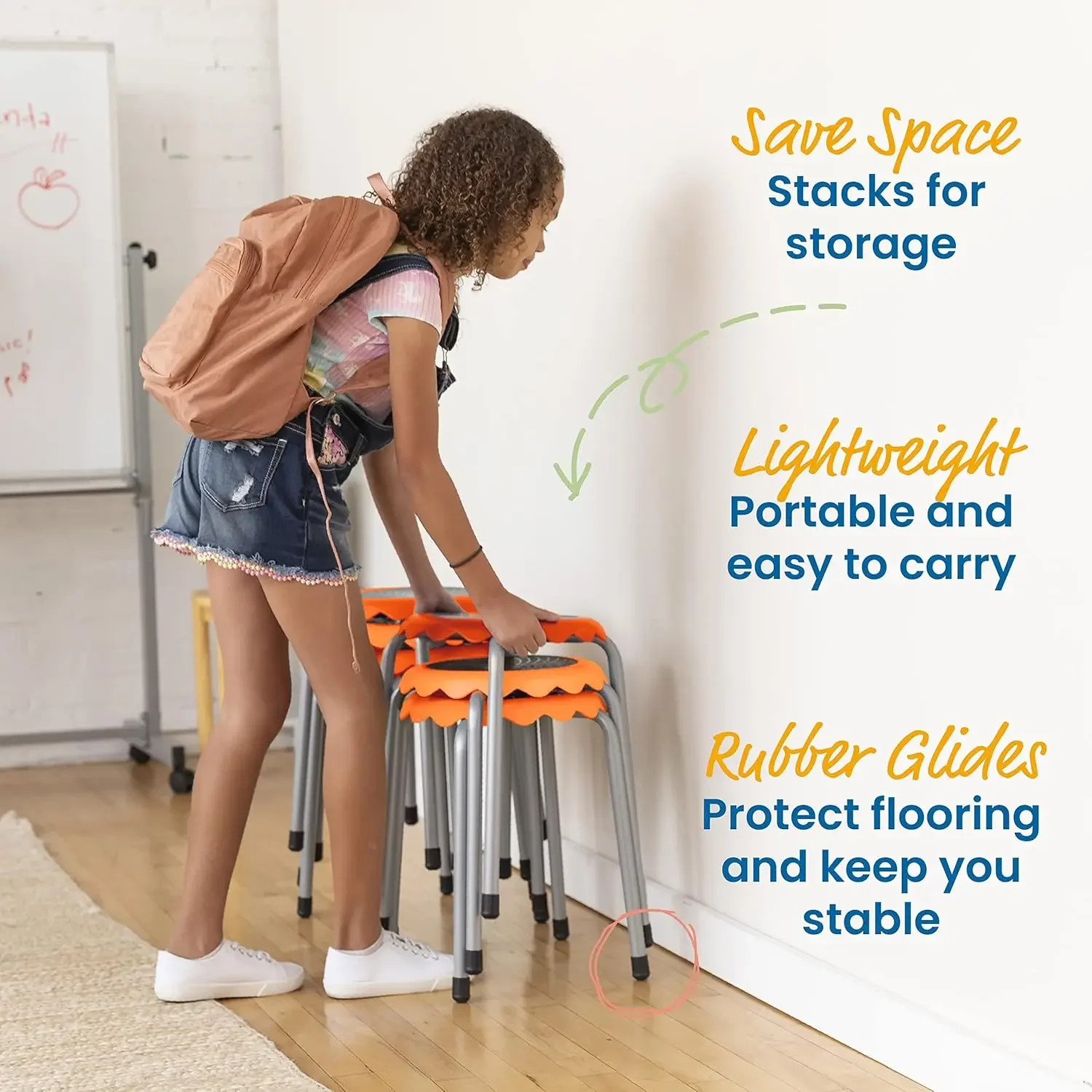 Daisy Stackable Stool Set, Flexible Seating, Orange, 8-Piece