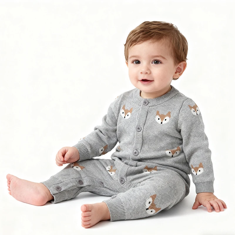 

2025 New Autumn Children Clothes Toddler Baby Girl Knitted Romper Long Sleeved Cartoon Infant Baby Girls Knitted Jumpsuit